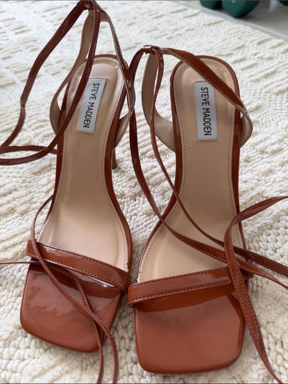 Steve Madden Brown Patent Lace-Up Square Toe Heels